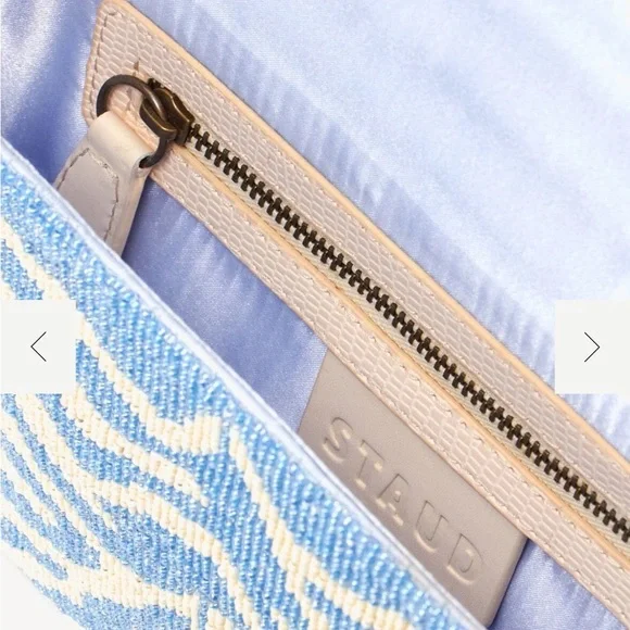 NWT STAUD Tommy Beaded Bag, Light Blue/Cream Zebra - Picture 4 of 4